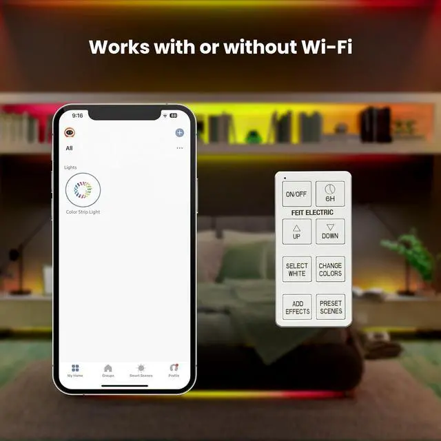 Alt view image 7 of 7 - Smart Light Strip 16FT Ultrathin RGBW Color Chasing LED Light Strip 2.4GHz Wi-Fi Enabled Works with Alexa and Google Home Assistant Remote Control (0.4in x 192in) TAPE192/CHASE/AG