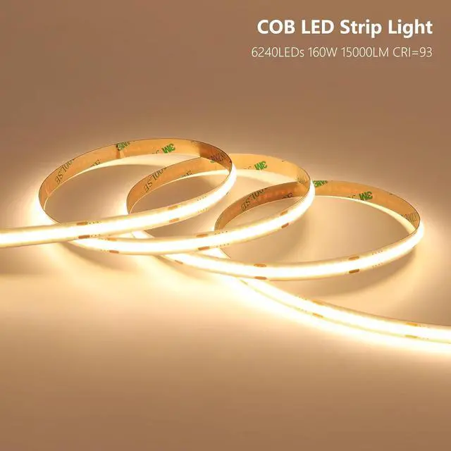 Alt view image 2 of 7 - 24V COB LED Strip Light 65.6ft (2 Rolls of 32.8ft) Kit 3000K Warm White Cuttable 11W/M 312LEDs/M CRI 93 LED Tape Lights with Power Supply for Bedroom Kitchen Living Room Ceiling