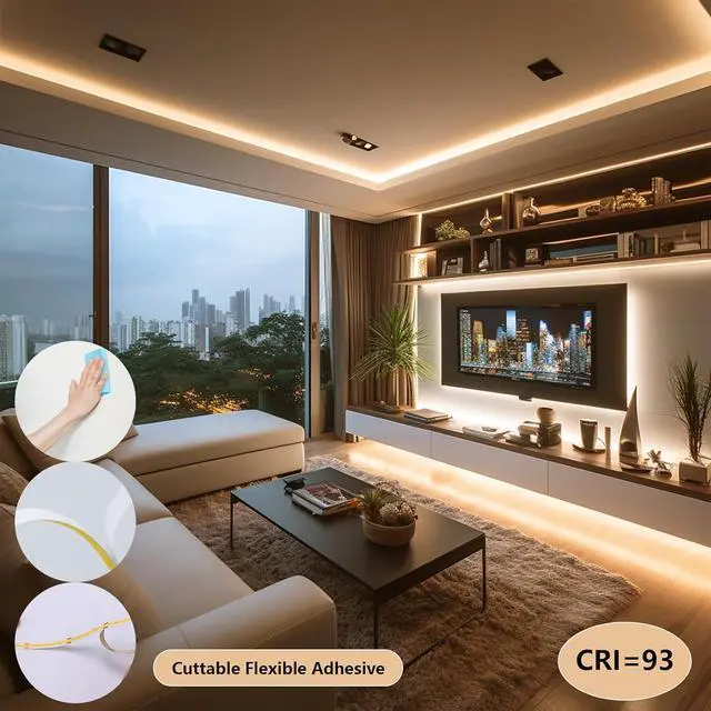Alt view image 4 of 7 - 24V COB LED Strip Light 65.6ft (2 Rolls of 32.8ft) Kit 3000K Warm White Cuttable 11W/M 312LEDs/M CRI 93 LED Tape Lights with Power Supply for Bedroom Kitchen Living Room Ceiling