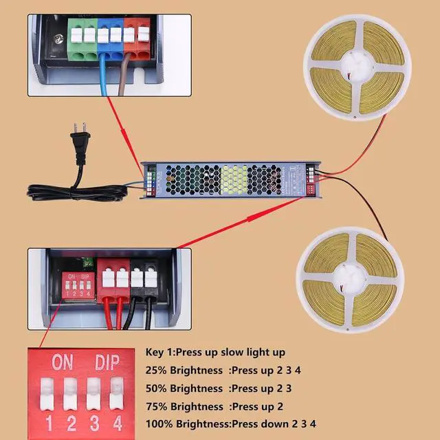 Alt view image 6 of 7 - 24V COB LED Strip Light 65.6ft (2 Rolls of 32.8ft) Kit 3000K Warm White Cuttable 11W/M 312LEDs/M CRI 93 LED Tape Lights with Power Supply for Bedroom Kitchen Living Room Ceiling