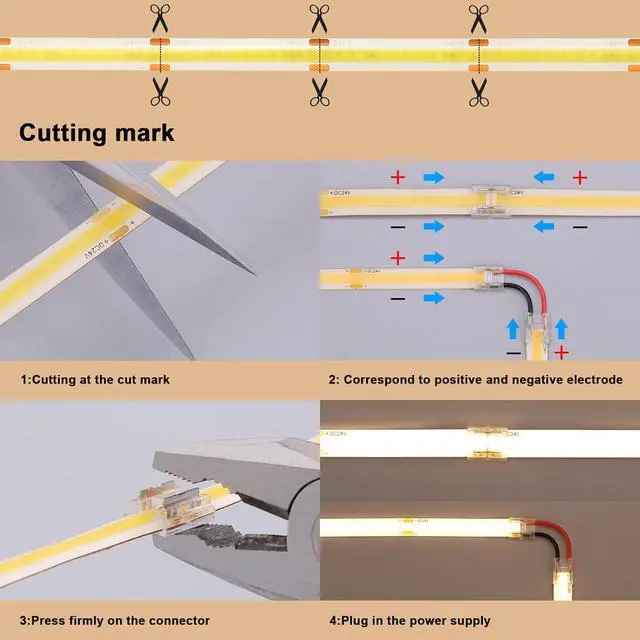 Alt view image 7 of 7 - 24V COB LED Strip Light 65.6ft (2 Rolls of 32.8ft) Kit 3000K Warm White Cuttable 11W/M 312LEDs/M CRI 93 LED Tape Lights with Power Supply for Bedroom Kitchen Living Room Ceiling