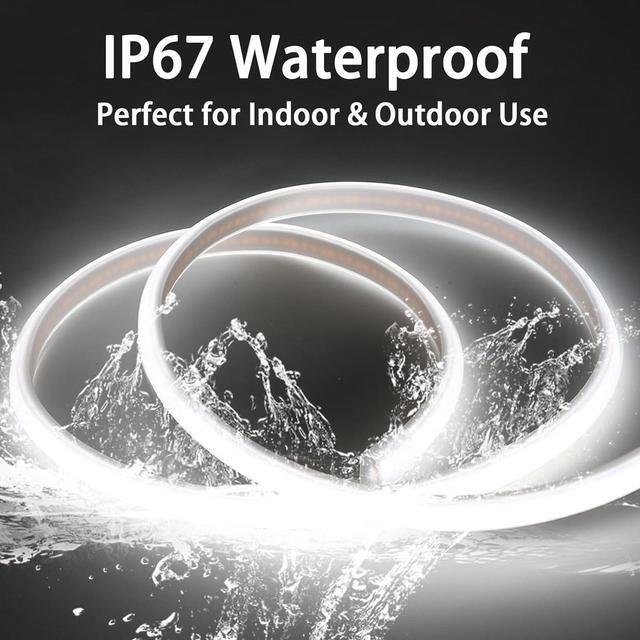 Alt view image 6 of 7 - COB Led Strip Lights Waterproof IP67 AC 110V Light Stip 2M/6.56 ft Cuttable Flexible LED Lights 320LEDs/m 6000K Cold White with US Plug Indoor Rope Lights for Bedroom Ceiling Kitchen Cabinet Mirror