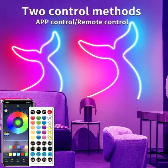 Alt view image 2 of 7 - 50ft RGB LED neon Rope Lights LED neon Strip Lights with Remote Control/APP Control IP65 24V Waterproof Flexible Neon LED Strip Lights Led Lights for Bedroom Room Outdoors Décor