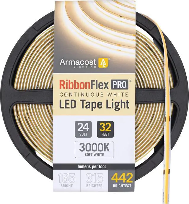 Main image of RibbonFlex Pro 24V White COB LED Strip Light Tape 3000K 442 Lumens/Ft 10M 173250