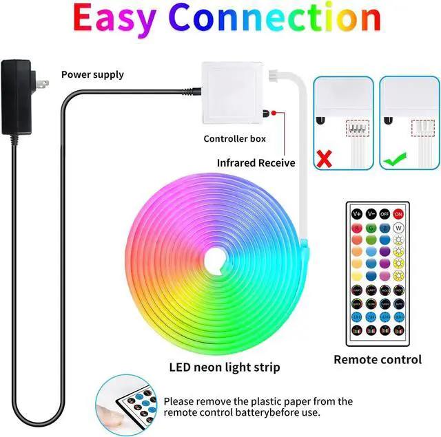Alt view image 7 of 7 - 16.4ft LED neon Lights with Remote APP Control IP65 Waterproof Flexible Neon Strip Lights 24V RGB LED Rope Lights for Bedroom Room Outdoors Decor