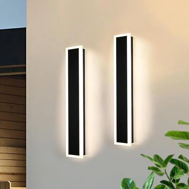 Main image of 2 Pack-24inch Outdoor Long Modern LED Wall Light Waterproof IP65 Warm White Dimmable Led Wall Mount Lighting Fixture Rectangular Wall Sconce with Frosted White Acrylic