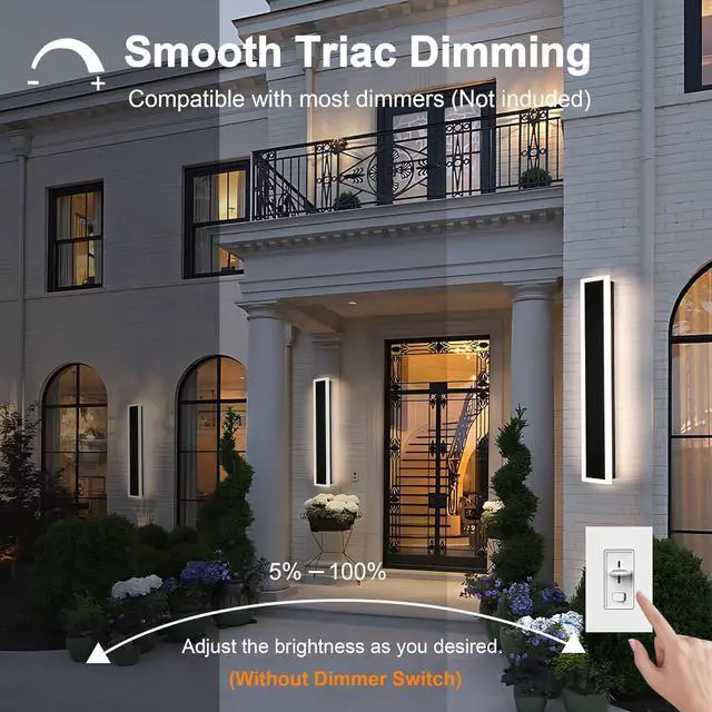 Alt view image 5 of 7 - 2 Pack-24inch Outdoor Long Modern LED Wall Light Waterproof IP65 Warm White Dimmable Led Wall Mount Lighting Fixture Rectangular Wall Sconce with Frosted White Acrylic