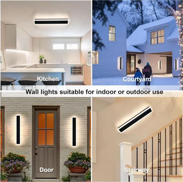 Alt view image 2 of 7 - 2 Pack-24inch Outdoor Long Modern LED Wall Light Waterproof IP65 Warm White Dimmable Led Wall Mount Lighting Fixture Rectangular Wall Sconce with Frosted White Acrylic
