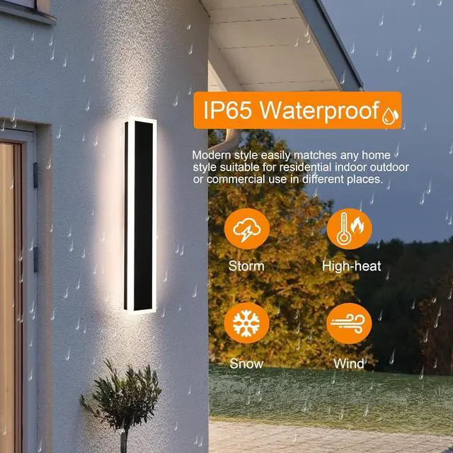 Alt view image 6 of 7 - 2 Pack-24inch Outdoor Long Modern LED Wall Light Waterproof IP65 Warm White Dimmable Led Wall Mount Lighting Fixture Rectangular Wall Sconce with Frosted White Acrylic