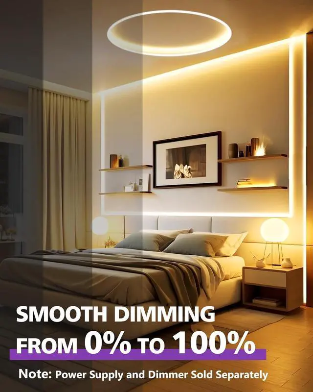 Alt view image 4 of 7 - 24V LED Strip Lights Warm White 3000K 26.2ft Cuttable Tape Backed 3oz PCB UL Listed 1325 Lumen/m CRI>95 IP20 Lighting for Bedroom Kitchen Under Cabinets (Power Source Not Included)