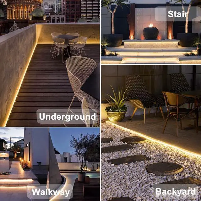 Alt view image 7 of 7 - 50Ft Solar Strip Lights Outdoor Waterproof LED Light Strip Auto On/Off Rechargeable Strip Lights 8 Mode with Remote Timer Acrylic Tape for Deck Patio Pool Pathway Camping Decor (Warm White)