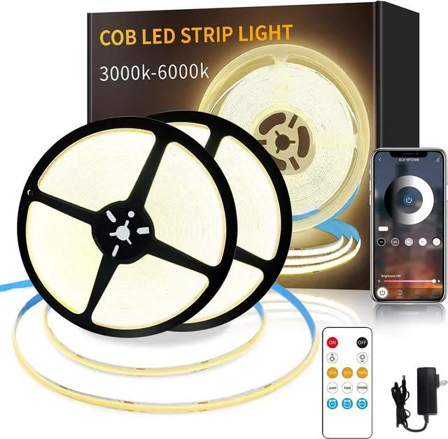 Main image of COB LED Strip Lights 100ft 3000K DC 24V Dimmable Warm White Flexible LED Rope Lights for Bedroom with Remote and app Control LED Lights Strip for Living Room Shelf Cabinet