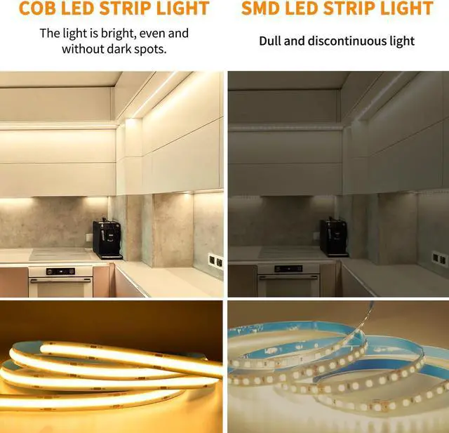 Alt view image 2 of 7 - COB LED Strip Lights 100ft 3000K DC 24V Dimmable Warm White Flexible LED Rope Lights for Bedroom with Remote and app Control LED Lights Strip for Living Room Shelf Cabinet