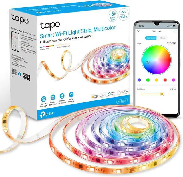 Main image of TP-Link RGBWIC Smart LED Light Strip 16.4Ft 1000 Lumens 16M Dimmable Colors 50 Color Zones Works w/ HomeKit/Alexa/Google Home Sync-to-Sound IP44 PU Coating Trimmable L930-5