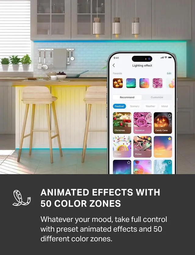 Alt view image 6 of 7 - TP-Link RGBWIC Smart LED Light Strip 16.4Ft 1000 Lumens 16M Dimmable Colors 50 Color Zones Works w/ HomeKit/Alexa/Google Home Sync-to-Sound IP44 PU Coating Trimmable L930-5