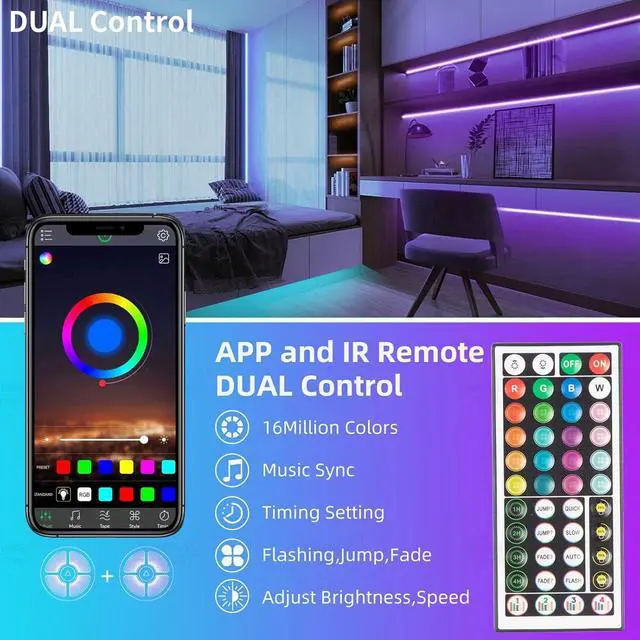 Alt view image 5 of 6 - 100ft Led Strip Lights RGB Music Sync Color Changing Bluetooth Led Lights with Smart App Control Remote Led Lights for Bedroom Room Lighting Flexible Home Décor