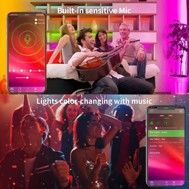 Alt view image 4 of 6 - 100ft Led Strip Lights RGB Music Sync Color Changing Bluetooth Led Lights with Smart App Control Remote Led Lights for Bedroom Room Lighting Flexible Home Décor