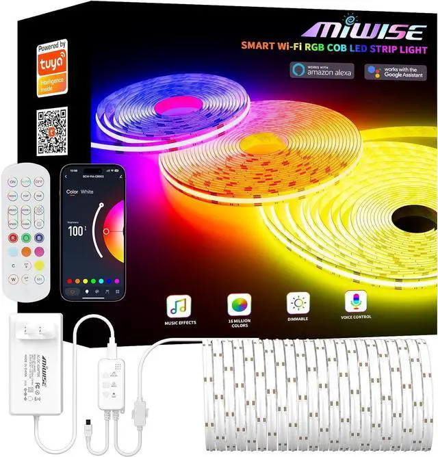 Main image of RGB COB LED Strip Light 32.8ft/10m Color Changing Dimmable Super Bright Strip Light 24V Work with Alexa/Google Assistant/Tuya Multicolor Flexible Tape Light for TV Bedroom Party DIY Decoration