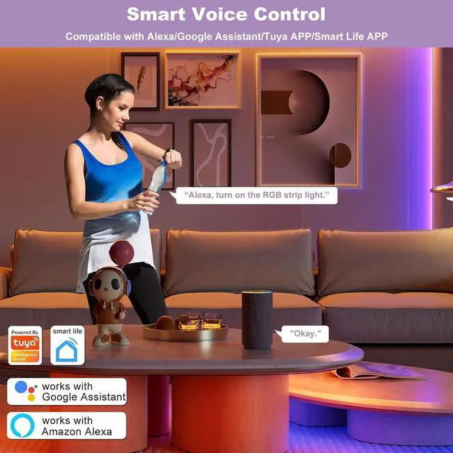 Alt view image 3 of 7 - RGB COB LED Strip Light 32.8ft/10m Color Changing Dimmable Super Bright Strip Light 24V Work with Alexa/Google Assistant/Tuya Multicolor Flexible Tape Light for TV Bedroom Party DIY Decoration