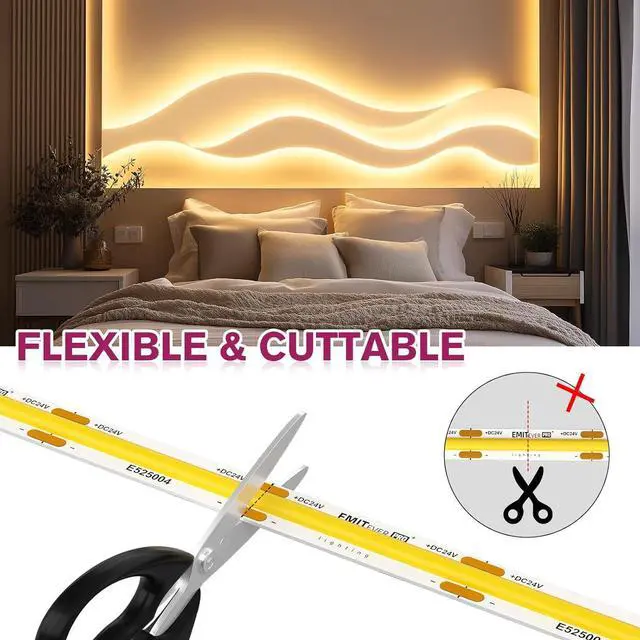 Alt view image 6 of 7 - COB LED Strip Lights Warm White 3000K Tape Light Premium High Density DC 24V 400+Lumens/ft 5120LEDs/Spool Ra 90+ 32.8ft/10m UL Listed 5 Year After-Service(Power Supply Sold Separately)