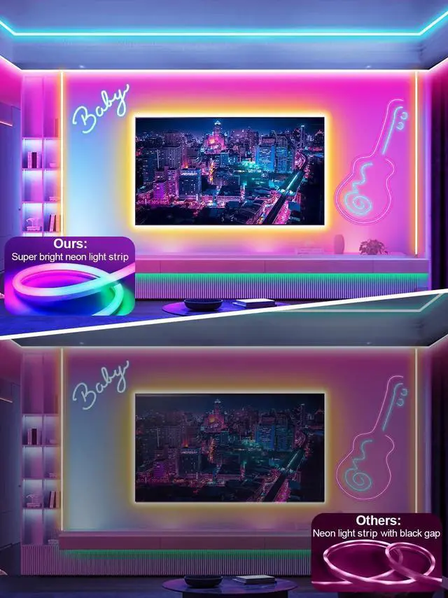 Alt view image 2 of 7 - 10ft Rgb Led Neon Rope Lights with Remote App Control IP65 Waterproof Neon Strip Lights for Outdoor DIY Design Flexible Led Rope Lights for Bedroom Music Sync Gaming Accessories Room Decor