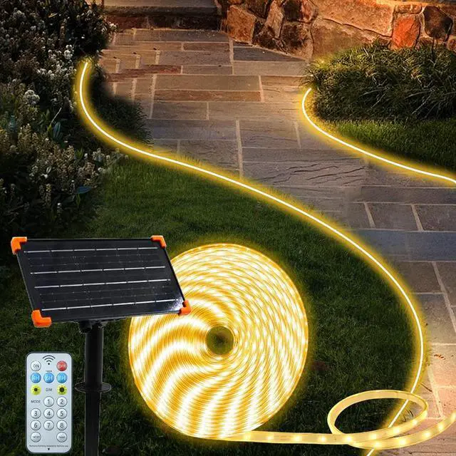 Main image of 50Ft Solar LED Strip Lights Outdoor 540 LED Long Strip Lights IP68 Fully Waterproof Acrylic Tape with Remote Self-adhesive Cuttable Auto ON/OFF Rope Lights for Patio Pool Camping Decor (Warm White)
