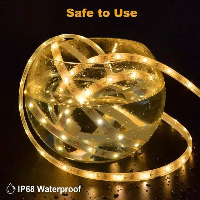 Alt view image 3 of 7 - 50Ft Solar LED Strip Lights Outdoor 540 LED Long Strip Lights IP68 Fully Waterproof Acrylic Tape with Remote Self-adhesive Cuttable Auto ON/OFF Rope Lights for Patio Pool Camping Decor (Warm White)