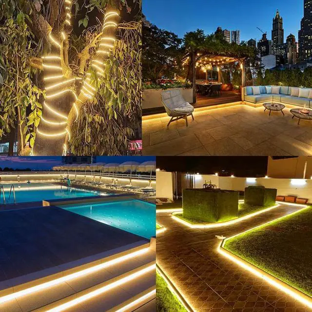 Alt view image 5 of 7 - 50Ft Solar LED Strip Lights Outdoor 540 LED Long Strip Lights IP68 Fully Waterproof Acrylic Tape with Remote Self-adhesive Cuttable Auto ON/OFF Rope Lights for Patio Pool Camping Decor (Warm White)