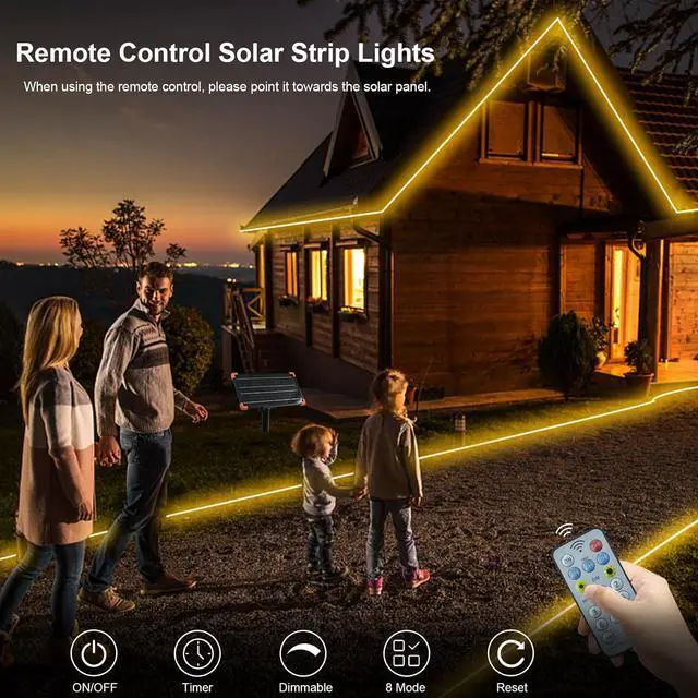 Alt view image 7 of 7 - 50Ft Solar LED Strip Lights Outdoor 540 LED Long Strip Lights IP68 Fully Waterproof Acrylic Tape with Remote Self-adhesive Cuttable Auto ON/OFF Rope Lights for Patio Pool Camping Decor (Warm White)