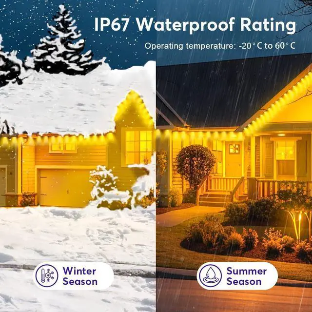 Alt view image 5 of 6 - Permanent LED Strip Lights 200ft(1 String) RGB App Control Outdoor Lights with 100 LEDs LED Eaves Lights IP67 Waterproof House Roof Outdoor Lighting for Party Daily Halloween Christmas Garden