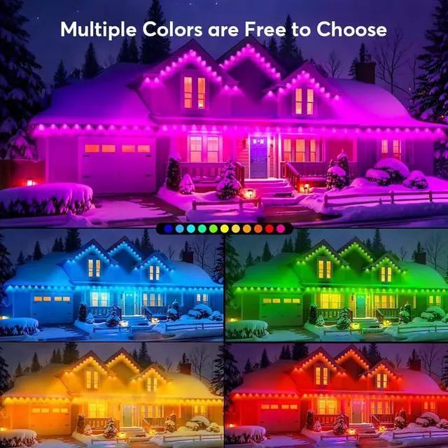 Alt view image 6 of 6 - Permanent LED Strip Lights 200ft(1 String) RGB App Control Outdoor Lights with 100 LEDs LED Eaves Lights IP67 Waterproof House Roof Outdoor Lighting for Party Daily Halloween Christmas Garden