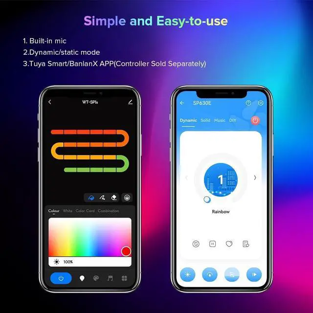 Alt view image 6 of 7 - WS2812B RGB ECO LED Strip Chasing Effects 5050SMD Individually Addressable 16.4FT 60Pixels/m 300Pixels Flexible Dream Color IP65 for Bedroom DIY Projects DC5V(No Adapter or Controller)