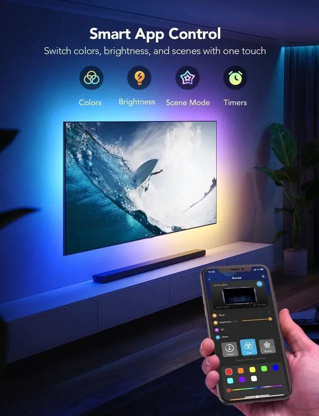 Alt view image 3 of 7 - TV LED Backlight Strip RGBIC Smart LED Backlight for 40-50inch TVs Music Sync Wi-Fi Bluetooth & App Control Works with Alexa & Google Assistant 77 Scene Modes Adapter