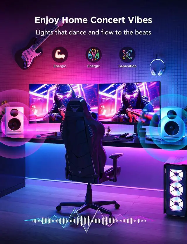 Alt view image 4 of 7 - TV LED Backlight Strip RGBIC Smart LED Backlight for 40-50inch TVs Music Sync Wi-Fi Bluetooth & App Control Works with Alexa & Google Assistant 77 Scene Modes Adapter