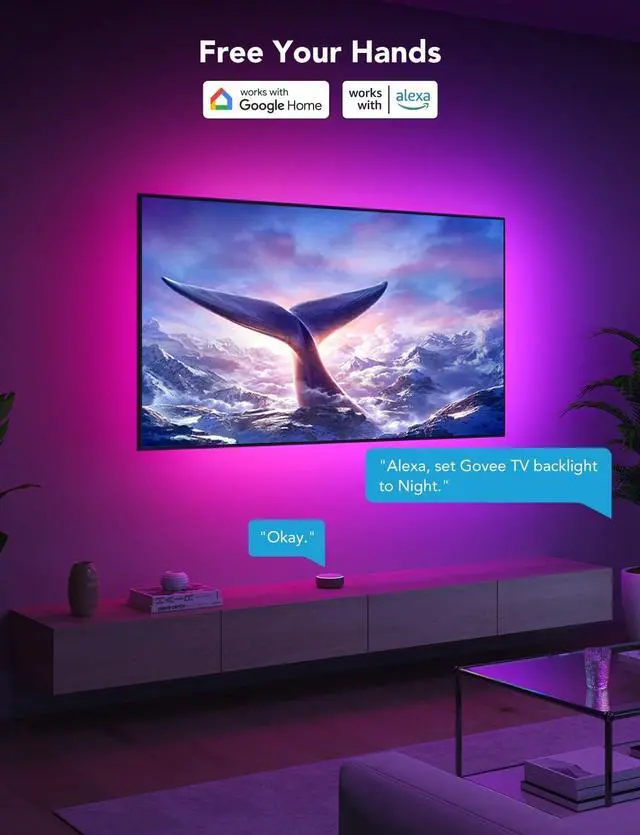 Alt view image 6 of 7 - TV LED Backlight Strip RGBIC Smart LED Backlight for 40-50inch TVs Music Sync Wi-Fi Bluetooth & App Control Works with Alexa & Google Assistant 77 Scene Modes Adapter