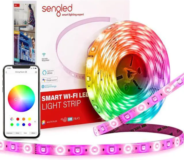 Main image of Smart Wi-Fi LED Multicolor Light Strip 5M (16.4ft) No Hub Required Works with Alexa & Google Assistant RGBW High Brightness 1800 Lumens Adjustable Length 25 000 Hours Life for Home