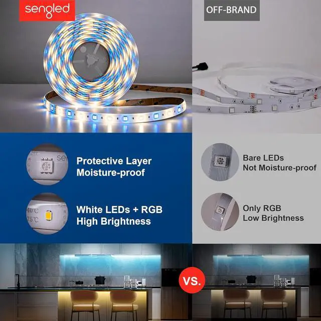 Alt view image 3 of 7 - Smart Wi-Fi LED Multicolor Light Strip 5M (16.4ft) No Hub Required Works with Alexa & Google Assistant RGBW High Brightness 1800 Lumens Adjustable Length 25 000 Hours Life for Home
