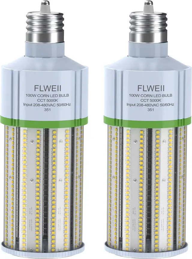 Main image of 2-Pack LED Corn Light Bulb 208-480V 100W E39 Mogul Base 5000K 14000 LM Replacement 400W HPS/MH for Indoor Outdoor Garage Warehouse Factory Backyard
