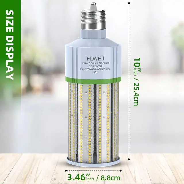 Alt view image 2 of 7 - 2-Pack LED Corn Light Bulb 208-480V 100W E39 Mogul Base 5000K 14000 LM Replacement 400W HPS/MH for Indoor Outdoor Garage Warehouse Factory Backyard