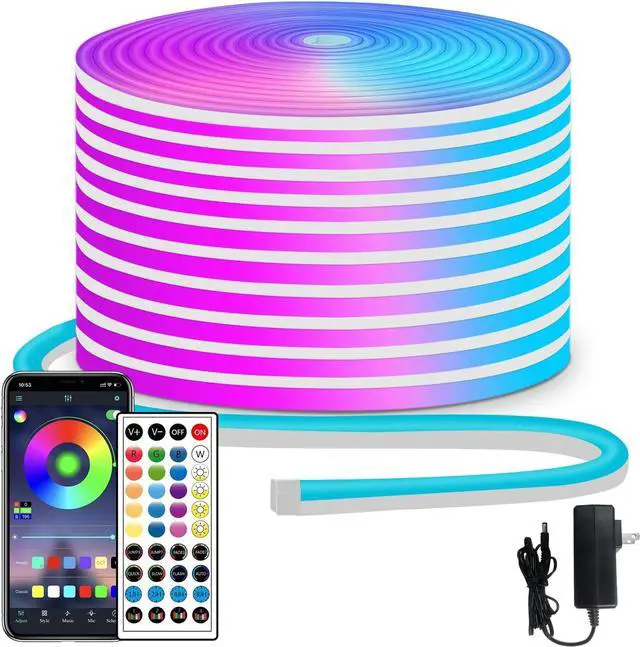 Main image of 50ft RGB LED neon Rope Lights LED neon Strip Lights with Remote Control/APP Control IP65 24V Waterproof Flexible Neon LED Strip Lights Led Lights for Bedroom Room Outdoors Décor