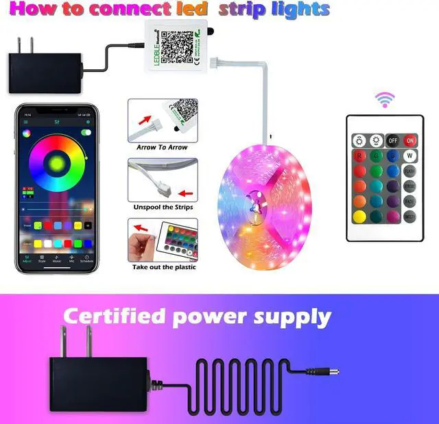 Alt view image 3 of 7 - 100ft Led Strip Lights Long Smart Led Light Strips Music Sync 5050 RGB Color Changing Rope Lights Bluetooth APP/IR Remote/Switch Box Control Led Lights for Bedroom Home Decoration Party Festival
