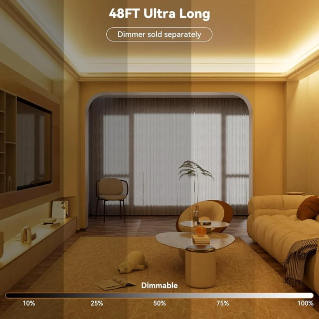Alt view image 2 of 7 - 48ft/15m Super Bright COB LED Strip Lights, 504 LEDs/m Warm White 2700K CRI90+ Flexible Tape, DC24V for Cabinet & Home DIY, with 2 COB Connectors (Power Supply Not Included)
