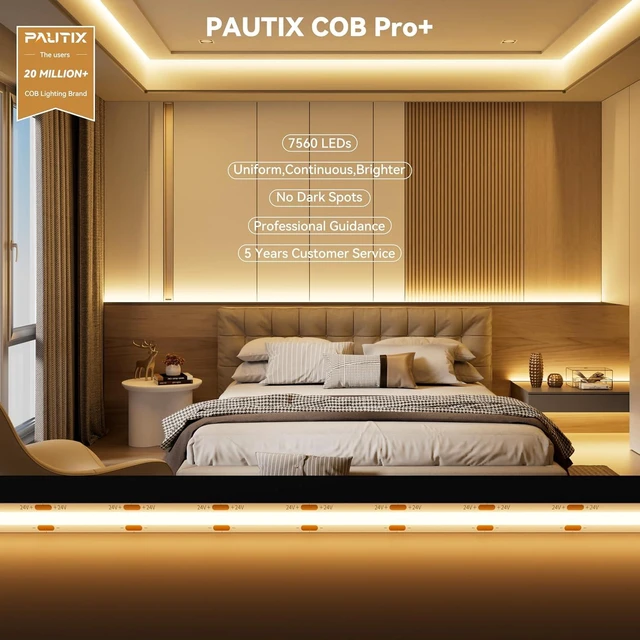 Alt view image 3 of 7 - 48ft/15m Super Bright COB LED Strip Lights, 504 LEDs/m Warm White 2700K CRI90+ Flexible Tape, DC24V for Cabinet & Home DIY, with 2 COB Connectors (Power Supply Not Included)