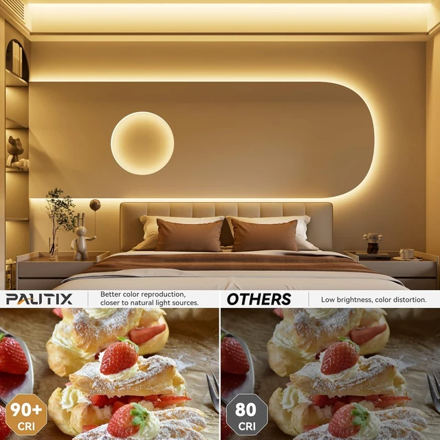 Alt view image 4 of 7 - 48ft/15m Super Bright COB LED Strip Lights, 504 LEDs/m Warm White 2700K CRI90+ Flexible Tape, DC24V for Cabinet & Home DIY, with 2 COB Connectors (Power Supply Not Included)