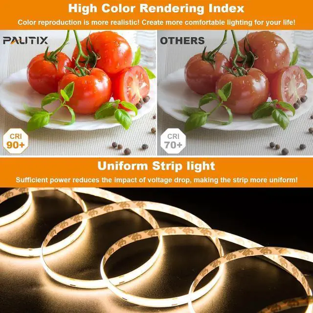 Alt view image 7 of 7 - COB LED Strip Light Warm White 2700K 504LEDs/m CRI90+ 32.8ft/10m Dimmable 24V LED Tape Lights Kit Work with Alexa/Google Assistant for Under Cabinet Bedroom Kitchen DIY Lighting