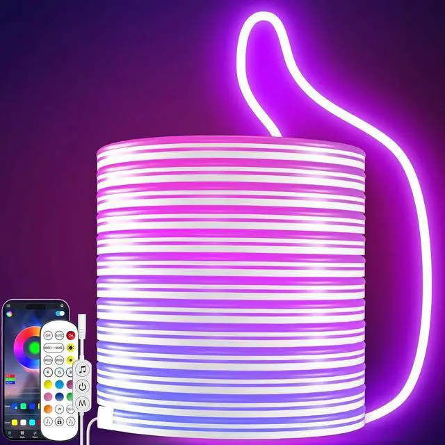 Main image of LED Neon Rope Lights 16.4ft RGB LED Light Strip 24V Music Sync App/Remote Control DIY Rope Light IP67 Waterproof Gaming Neon Strip Lights for Bedroom Indoor Oudoor Dcor