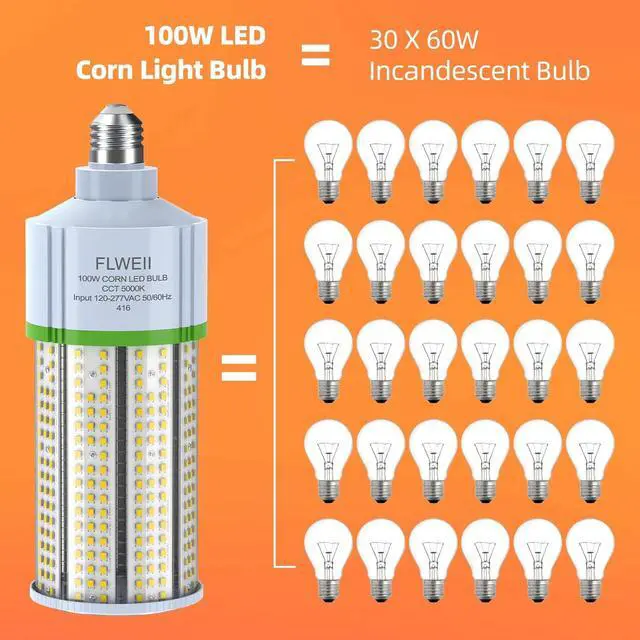 Alt view image 4 of 7 - LED Corn Light Bulb 110/277V 100W E26/E39 Mogul Base 5000K 13500 LM Replacement 400W HPS/MH for Indoor Outdoor Garage Warehouse Factory Backyard (100W120V-277V)