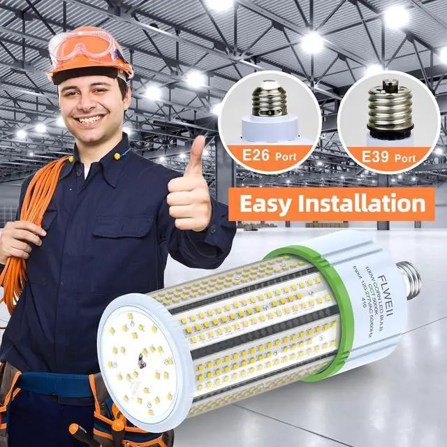 Alt view image 5 of 7 - LED Corn Light Bulb 110/277V 100W E26/E39 Mogul Base 5000K 13500 LM Replacement 400W HPS/MH for Indoor Outdoor Garage Warehouse Factory Backyard (100W120V-277V)