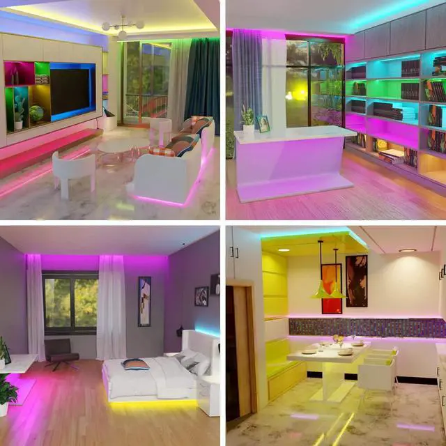 Alt view image 5 of 7 - RGB LED Strip Lights for Bedroom 8ft Color Changing LED Light Strip with Remote Control and PU Coating for Home Decor Kitchen Dorm Room Party Festival ETL Listed