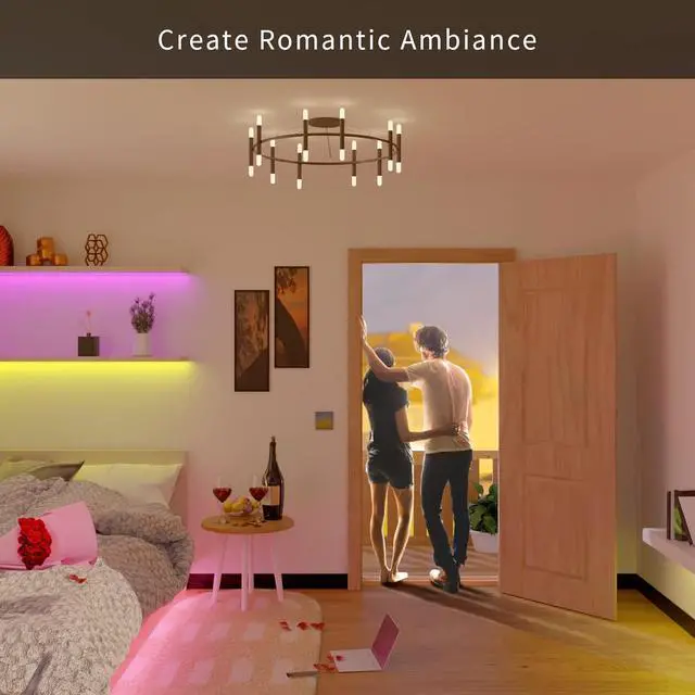 Alt view image 6 of 7 - RGB LED Strip Lights for Bedroom 8ft Color Changing LED Light Strip with Remote Control and PU Coating for Home Decor Kitchen Dorm Room Party Festival ETL Listed